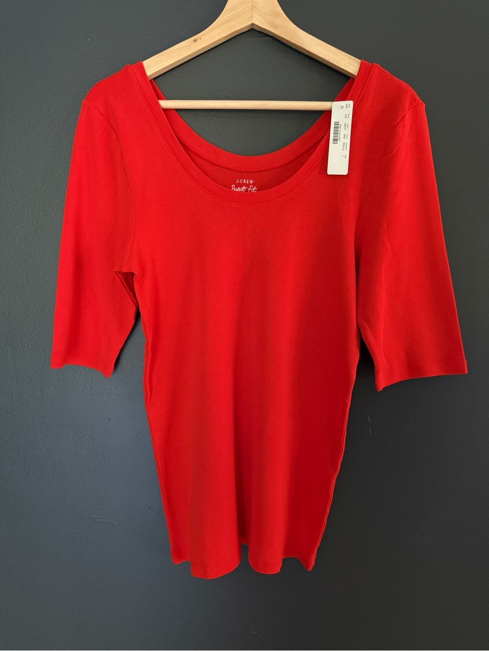 J. Crew Red Scoop Neck Women's elbow length T-shirt NWT 100% Cotton